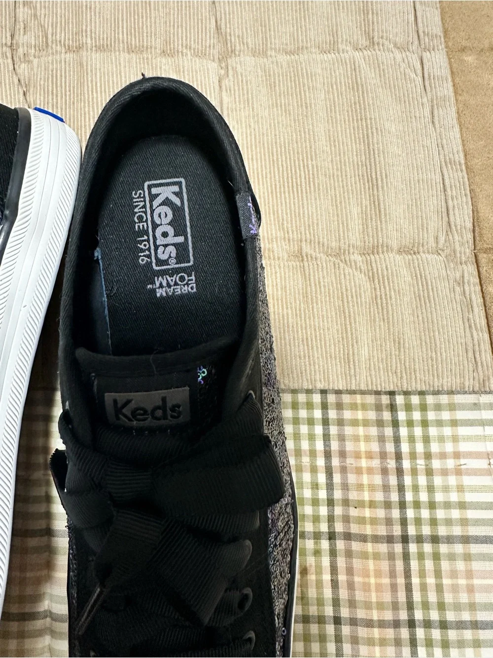 Keds Kids Black Iridescent Sequin Ribbon Lace Sneakers